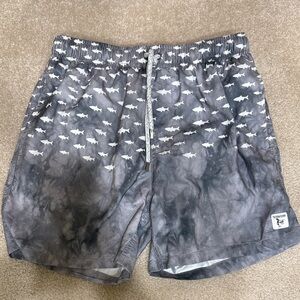 The Endless Summer Black and White Shark Print Swim Trunks